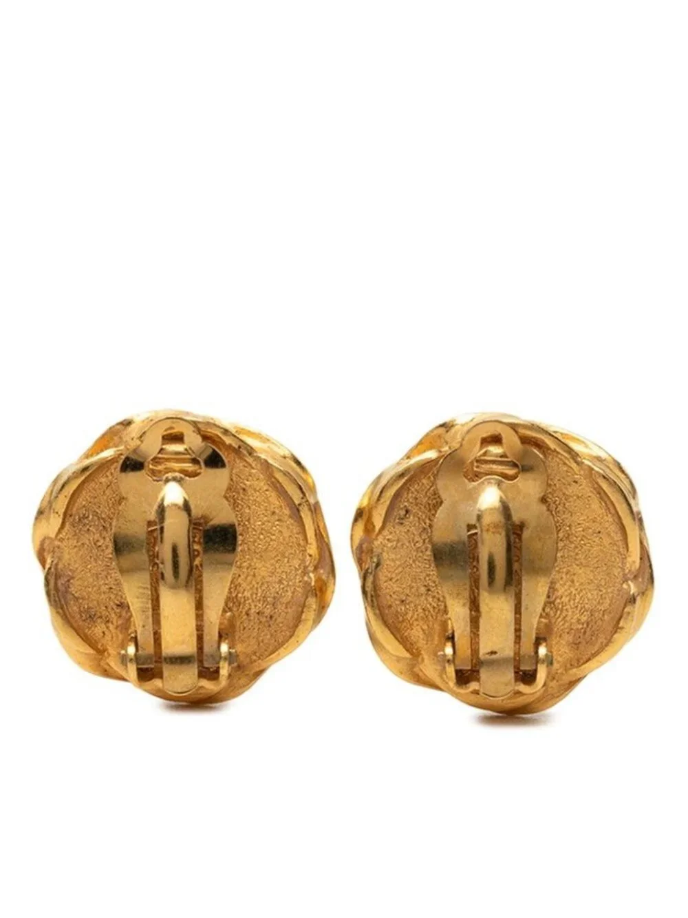 Chanel CC Logo Vintage Earrings 96P Gold Black Plated